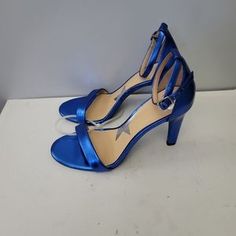 Gianni Bini | Shoes | Gianni Bini Metallic Blue Heeled Sandals Ella Quent Galactic | Poshmark Blue Heeled Sandals, Blue Heeled, Blue Sandals Heels, Pink Platform Heels, Strappy Block Heels, Ankle Strap Block Heel, Colorful Heels, Ankle Strap Sandals Heels, Gianni Bini Shoes