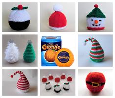 there are many knitted hats and other items on this page, including one with a snowman's hat