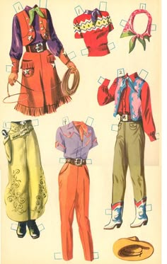 Jewelry Country, Cowgirl Clothing, Cowgirl Fashion, Jewelry Ear, Green Girl, Vintage Paper Dolls