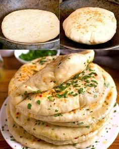 the process of making pita bread is shown here