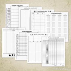 four printable worksheets with numbers and symbols on them