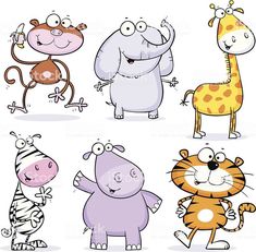 cartoon animals with different poses and expressions on a white background stock photo, royalty illustration