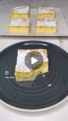 there is a piece of cake on the plate next to some plates with desserts