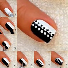 Pin by My Flow on Nails Trendy nail art, Simple nails, Easy nail art Black And White Nail, Black And White Nail Art, Emerald Nails, Unghie Sfumate, Nail Art For Beginners, White Nail Art, Makeup Tutorial Video, Dots Nails