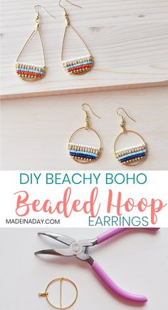 the diy beaded hoop earrings are ready to be sewn on with scissors