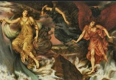 two women with wings are in the midst of an ocean wave and one woman is holding her hand out