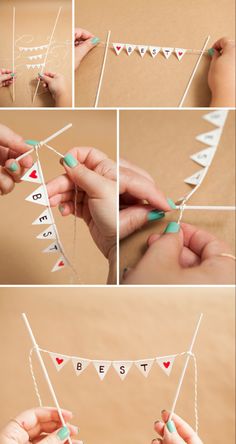 the instructions to make a bunting banner with hearts and arrows for valentine's day