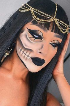 Half Face Halloween Makeup, Face Halloween Makeup, Cleopatra Halloween