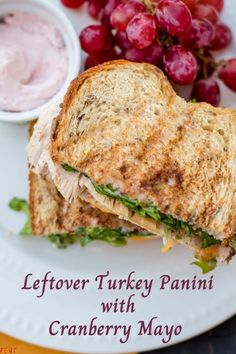 turkey sandwich with cranberry mayo and a cluster of grapes on a white plate Mayonnaise Turkey, Cranberry Mayo, Roasting A Turkey, Turkey Panini, Turkey And Cranberry, Make A Turkey, Turkey For Thanksgiving, Day After Thanksgiving, How To Make Turkey