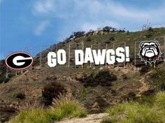 there is a sign that says go dawgs on the side of a hill