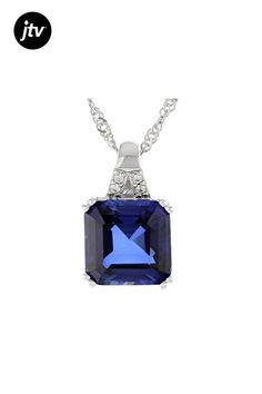 4.89ct Asscher Cut Lab Created Blue Sapphire With 0.03ctw White Zircon Rhodium Over Sterling Silver Pendant With 18"Singapore Chain. Measures Approximately 0.47"L x 0.45"W. Lobster Claw Clasp. 2" Extender.  Accent stones primarily zircon. White Gold Jewelry With Diamond Cut Lab-created Sapphire, Formal Jewelry With Vvs Clarity Lab-created Sapphire, Formal Vvs Clarity Lab-created Sapphire Jewelry, Sapphire Jewelry With Diamond Baguette Cut, Blue Diamond Cut Platinum Necklace, Silver Jewelry With Diamond Cut Lab-created Sapphire, Silver Diamond Cut Jewelry With Lab-created Sapphire, Formal Baguette Cut Lab-created Sapphire Jewelry, Formal Gia Certified Sapphire Jewelry