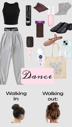 a woman's clothing and accessories with the words dance