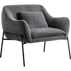 a gray velvet chair with black legs