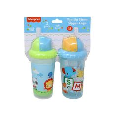 two sippy cups are sitting next to each other