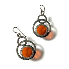 SUNSET CORAL ECLIPSE EARRINGS Artistic Hand Forged Sterling Silver Earrings, Contemporary Earrings With Oxidized Finish, Modern Orange Sterling Silver Jewelry, Contemporary Earrings With Oxidized Finish As Gift, Contemporary Oxidized Finish Earrings, Contemporary Oxidized Finish Earrings For Gift, Contemporary Sterling Silver Earrings With Oxidized Finish, Artistic Silver-colored Copper Earrings, Artistic Orange Jewelry With Matching Earrings