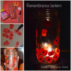 a collage of pictures showing how to make remembrance lanterns