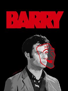 a man in a suit with the word barry on it's face and another person behind him