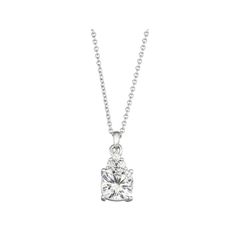 Beautifully decorated with lab-created moissanite gemstones, this Charles & Colvard pendant is the perfect way to finish any outfit.Click on this JEWELRY & WATCHES GUIDE to learn about fit, styles, materials and more! Pendant size: 5/8"L x 1/4"W Chain length: 16 in. + 2-in. extender Chain type: cable Metal: 14k white gold Plating: rhodium Finish: polished Packaging: boxedSTONE DETAILS Stone type: lab-created moissanite Total weight: 1 3/4 ct. Center stone weight: 1 3/4 ct. Center stone size: 7 mm x 7 mm Shape: cushion cut Setting: prong Gemstones may have been treated to enhance their appearance. Special care may be required. Please visit our Gemstone Treatment & Special Care Guide for more information. Image(s) may be enlarged to show detail. Please note, due to the high value of this ite Round White Gold Necklace With Center Stone, White Gold Necklaces With Round Center Stone, White Gold Necklaces With Center Stone For Anniversary, Classic Necklace With Center Stone In Diamond White, Classic Diamond White Necklace With Center Stone, Anniversary Cubic Zirconia Necklace With Center Stone, Gift Diamond Necklace With Round Cut Center Stone, Classic White Gold Necklace With Center Stone, Gift Round Cut Diamond Necklace With Center Stone