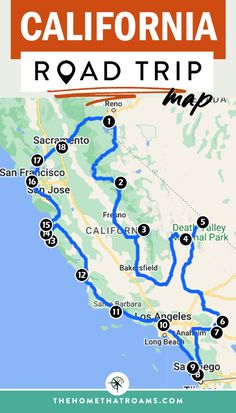 the california road trip map is shown