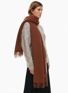 THE CLASSIC SCARF | Aritzia Blanket Scarves, Scarf With Fringe, Orange Scarf, A Rectangle, Triangle Scarf, Red Scarves, Blanket Scarf, Fringe Trim, Sweater Pants