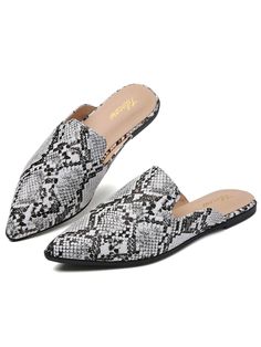 Black and White Elegant,Glamorous,Vacation,Funky,Fashionable Collar   Tribal Slingbacks,Mules Embellished   Women Shoes Casual Slip-on Slippers With Pointed Toe, Casual Pointed Toe Slip-ons With Cushioned Footbed, Trendy Cushioned Slip-ons For Spring, Trendy Closed Toe Spring Slippers, Trendy Closed Toe Slippers For Spring, Trendy Slip-on Slippers, Trendy Synthetic Slippers With Flat Heel, Spring Closed Toe Cushioned Slippers, Comfortable Flat Slip-ons For Spring