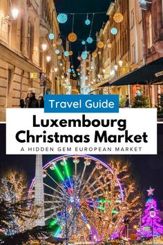 the european christmas market with text overlay that reads travel guide