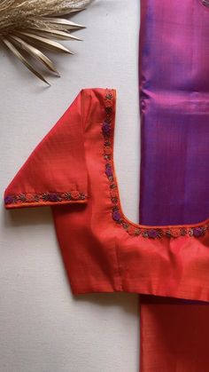 Simple Embroidery Blouse Designs Thread, Simple Thread Embroidery Designs Blouse For Silk Saree, Orange Aari Work Blouse, Latest Simple Aari Thread Work Blouse Designs, Simple Hand Work Blouse Designs Thread Work, Simple Silk Blouse Designs, Simple Thread Work Blouse Designs Latest, Simple Ariwork Blouse, Simple Work Blouse Designs Latest