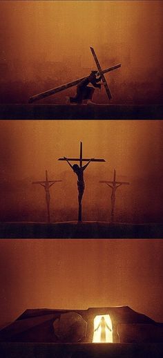 the crucifix is shown in three different stages