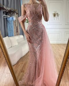 Ships in 1 to 3 Days - 2024 Arabic Pink Mermaid Evening Gown with One Shoulder and Beaded Detailing - Elegant Long Dress for Formal Occasions Mermaid Dress Aesthetic, Glamorous Pink Mermaid Evening Dress, Glamorous Pink Mermaid Dress, Formal Pink Floor-length Mermaid Dress, Glamorous Floor-length Pink Mermaid Dress, Luxury Pink Floor-length Sequin Dress, Dress For Formal, Gown Mermaid, Elegant Long Dress