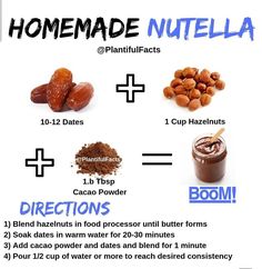 the ingredients for nutella are shown in this poster, which includes almonds and cocoa