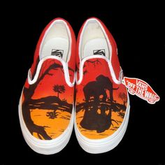 Hand Painted Vans - African Sunset Hand Painted Vans, Breaking In Shoes, Painted Vans, African Sunset, Custom Vans, Buy Shoes Online, Shoe Art, How To Make Shoes, Painted Shoes