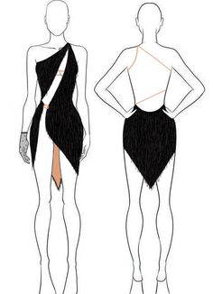 the back and side view of a woman's dress with an asymmetrical design