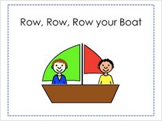 a boat with two people on it and the words row, row your boat below