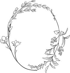 an oval frame with flowers and leaves