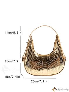 BirdinBag - Metallic Snakeskin Embossed Mini Hobo Bag - Stylish and Unique Mini Hobo Bag, Word Wrap, Bag Bag, Square Bag, Hobo Bag, Emboss, Snake Skin, Top Handle, 20 Cm