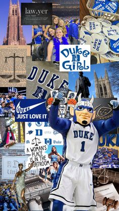 collage of duke's girls basketball team and their fans in blue, white and gold