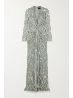 JENNY PACKHAM Darcy crystal-embellished sequined tulle gown | NET-A-PORTER Grey Cocktail Dress, Sequin Shirt Dress, Uzun Boy, Jenny Packham Dresses, Beaded Tulle, Sequin Shirt, Embellished Gown, Column Gown, Tulle Gown