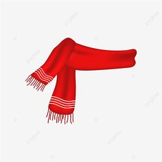 a red scarf with fringes is shown on a white background, illustration, cartoon png and psd