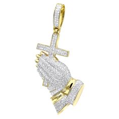 Check this out! Diamond Pendant For Men, Praying Hands, The Cross, 10k Gold, Pave Diamonds