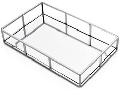 a metal tray with two compartments on the bottom and one in the middle, sitting on a white surface