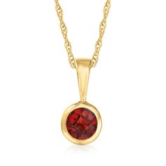 Ross-Simons - .28 Carat Garnet Pendant Necklace in 14kt Yellow Gold. 18". RS Pure. Modern designs that complete your outfit and complement your personality. Fiery and simple, this dainty necklace features a .28 carat garnet pendant on a small rope chain. Springring clasp, garnet pendant necklace. Garnet birthstones are the perfect gift for January birthdays. Garnet Birthstone, Fine Jewelery, Gold Sign, Garnet Pendant, Garnet Stone, Fine Jewellery Necklace, Dainty Necklace, Rope Chain, Pendant Jewelry