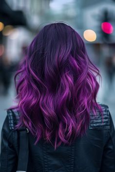 90+ Creative Purple Hair Color Ideas Dark Roots Purple Hair Balayage, Short Dark Brown Hair With Purple Highlights, Subtle Vivid Hair Color, Plum Balayage, Purple Balayage Hair, Purple Underneath Hair, Elumen Hair Color, Violet Hair Color