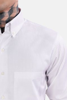 Shine bright in our Bright White Dobby Textured Premium Giza Cotton Button Down Shirt! Made from premium fabric, this piece exudes elegance and style. The dobby texture adds a unique touch, while the button-down collar makes it the perfect pick for an office-going individual. Style it with classic black trousers for a formal occasion. Fused collar and cuffs, collar stand and flat felled side seams provide structure and stability to all our shirts. 100 % Premium Giza Cotton: Long staple, smother, Classic Button-up Shirt With Back Button Closure, Casual Dress Shirt With Button Closure For Office, Button-up Shirt With Button Closure, Semi-formal Button-up Shirt With Button Closure, Semi-formal Button-up Shirt With Extra Button, Semi-formal Button-up Shirt With Hidden Buttons, Semi-formal Shirt With Hidden Button Closure, Elegant Short Sleeve Dress Shirt With Button Closure, Classic Button-up Shirt With Functional Buttons