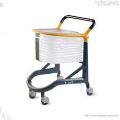 a hand truck with a plastic container on it