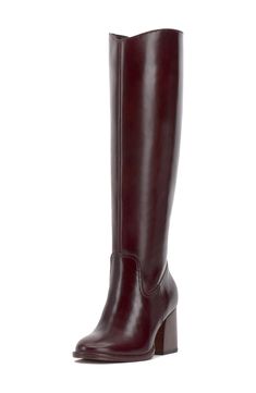 Smooth, polished leather forms the upper of this knee-high boot set atop a slightly curved block heel. 2 3/4" heel 15 1/4" shaft; 14 1/2" regular calf circumference 15 1/4" shaft; 16" wide calf circumference 15 1/4" shaft; 17" extra-wide calf circumference Leather upper/synthetic lining/rubber sole Imported Classic Knee-high Heeled Boots With Leather Lining, Classic Wide Calf Knee-high Boots With Block Heel, Classic Knee-high Boots With Block Heel, Classic Knee-high Boots With Wide Calf And Block Heel, Classic Knee-high Boots With Block Heel For Business, Classic Formal Mid-calf Boots With Block Heel, Classic Knee-high Boots With Stacked Heel, Formal Knee-high Platform Boots With Stacked Heel, Formal Leather Knee-length Boots