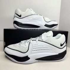 Nike Kd 16 Tb Size 7 Men / Size 8.5 Women Black/White Sku: Dz2927-100 100% Authentic Brand New With Box (Box Is Missing Lid) Any Questions? Make Sure To Ask Price Firm Nike White Skate Shoes With Boost Midsole, White Basketball Shoes With Rubber Sole, White Mid-top Basketball Shoes With Rubber Sole, White Basketball Shoes With Rubber Sole For Sports, Nike White Low-top Basketball Shoes, White Low-top Nike Basketball Shoes, White Mid-top Skate Shoes With Air Max Cushioning, White Nike Lace-up Basketball Shoes, White High-top Skate Shoes With Air Max Cushioning