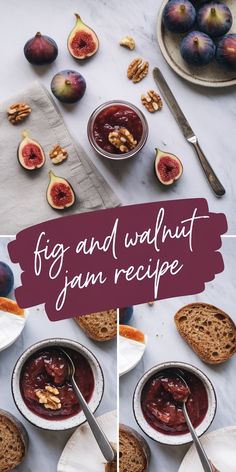 fig and walnut jam recipe in bowls with spoons on the table next to it