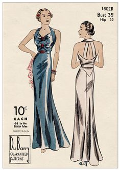 two women in evening dresses, one wearing a halter neck dress