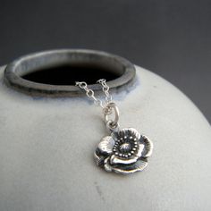 tiny silver poppy flower necklace. small nature by limegreenmodern Top Rings, Poppy Flower, Recycled Sterling Silver, Flower Jewellery, Everyday Jewelry, Flower Necklace, Matching Earrings, Jewelry Gift, Charm Necklace