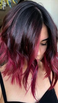 Red Ombre Hair, Short Ombre Hair, Hair Color Underneath, Peekaboo Hair, Burgundy Hair, Hair Inspo Color